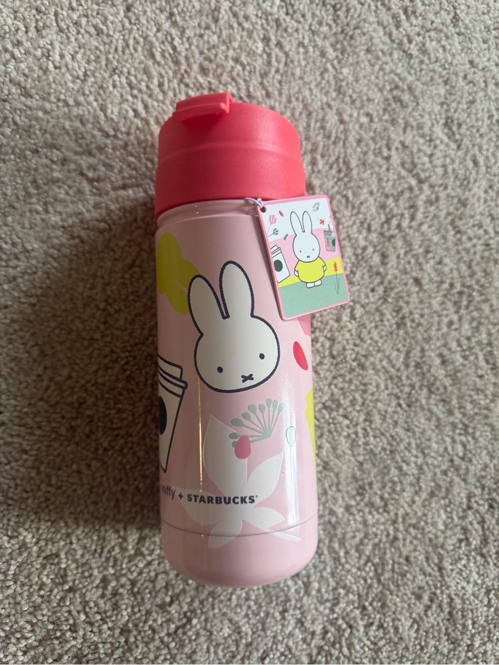 NWT Starbucks Pink Miffy Bunny Stainless Bottle with Coral Lid